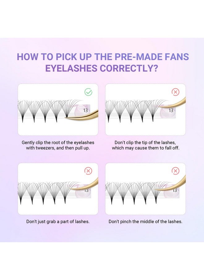 NAGARAKU Premade Fans Eyelash Extensions Thin Pointy Base 10D Volume Sharp Narrow Stem 0.07mm D curl 9-14mm Mix Clusters Russian Pre Fanned Fluffy Matte Black