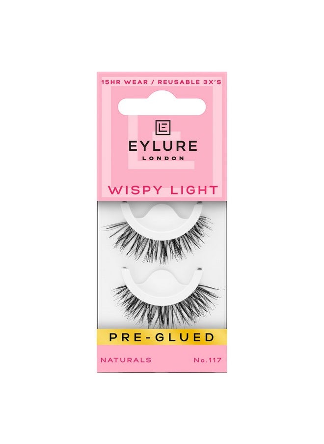 Eylure Press On Pre-Glued False Eyelashes, Wispy Light Texture Lash, No.117, 1 Pair