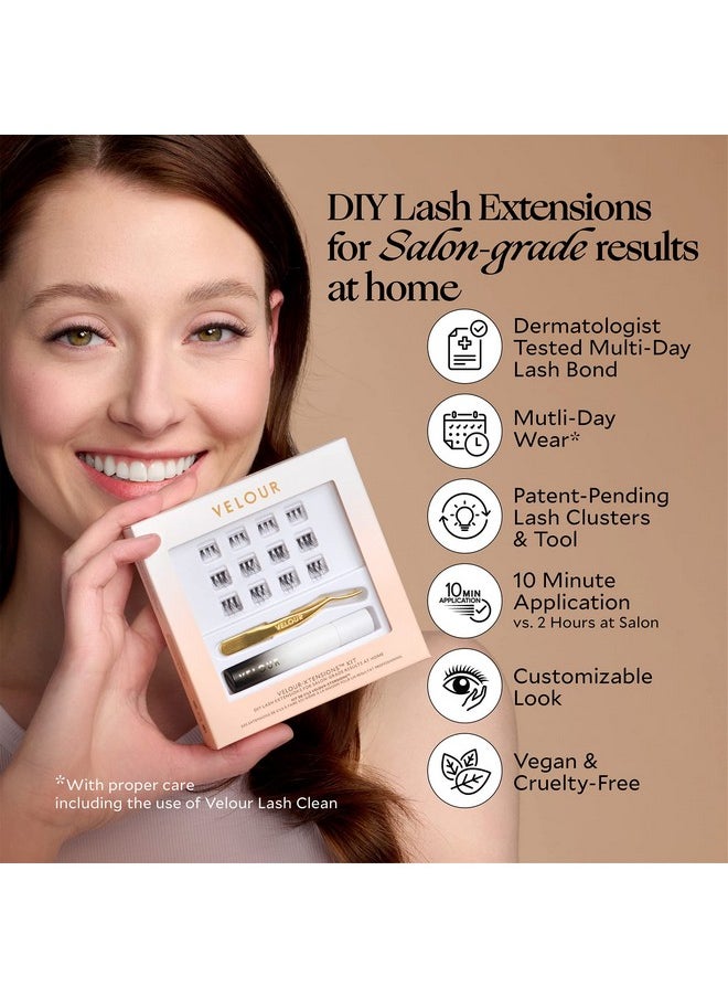 Velour-Xtensions™ Lash Clusters Kit - DIY Lash Extension Kit at Home, Salon Quality Lashes in 10 Minute - Includes 12 Eyelash Clusters (10mm-14mm) + Lash Bond + Lash Applicator - Individual Lashes Kit