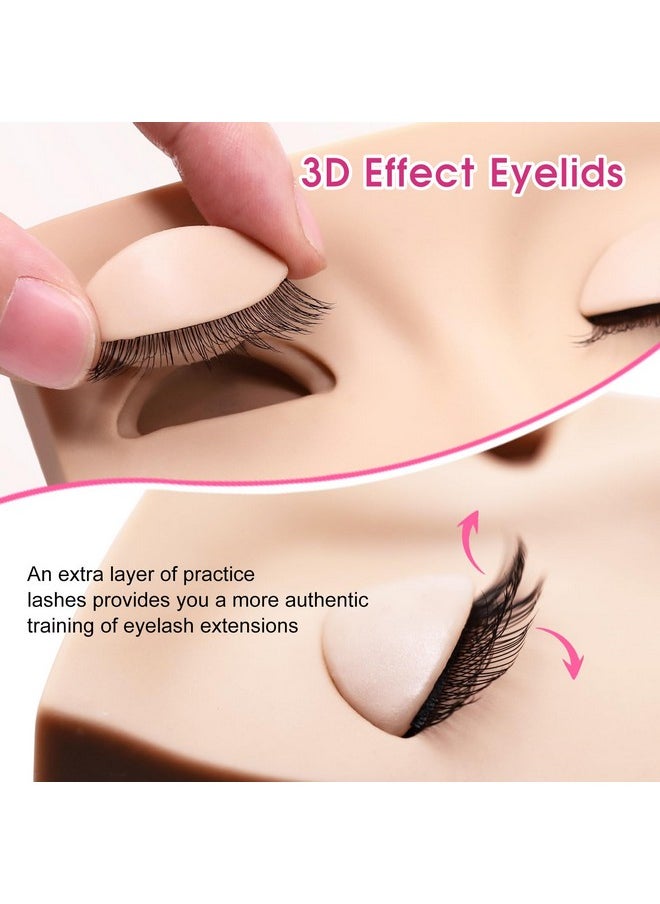 Miuffue 3 Pairs 2 Layers Eyelash Practice Eyelids for Mannequin Head, Removable Realistic Eyelash Extension Eyelids with Eyelashes, Silicone Rubber Replacement Eyelids for Eyelash Training