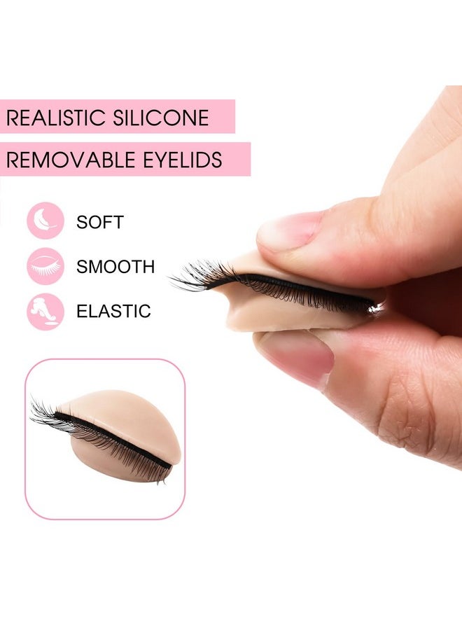 Miuffue 3 Pairs 2 Layers Eyelash Practice Eyelids for Mannequin Head, Removable Realistic Eyelash Extension Eyelids with Eyelashes, Silicone Rubber Replacement Eyelids for Eyelash Training