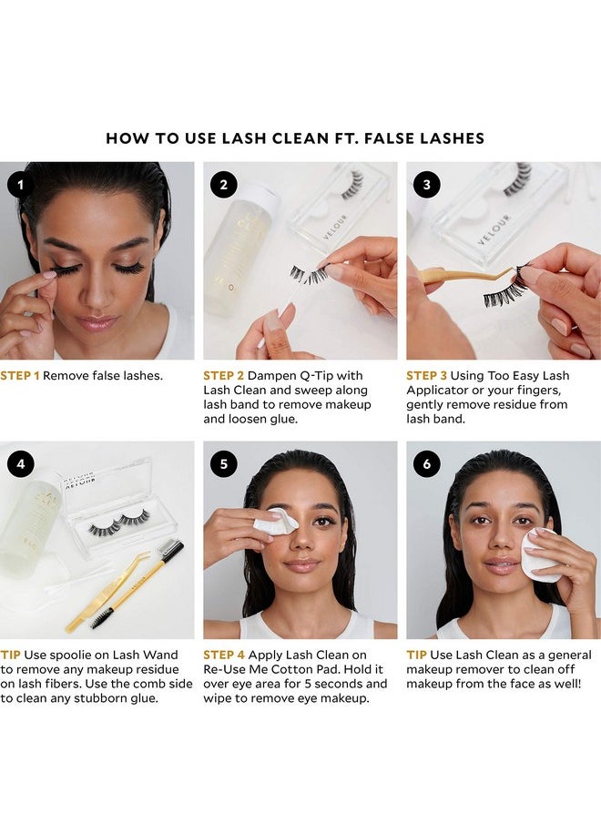 Velour Lash Clean - Oil Free Liquid Makeup Remover for Eyes, False Lashes, & Face - Gentle Lash Cleanser & Eye Makeup Remover - Vegan Lash Extension Cleanser - No Parabens or Fragrance (50 ml)