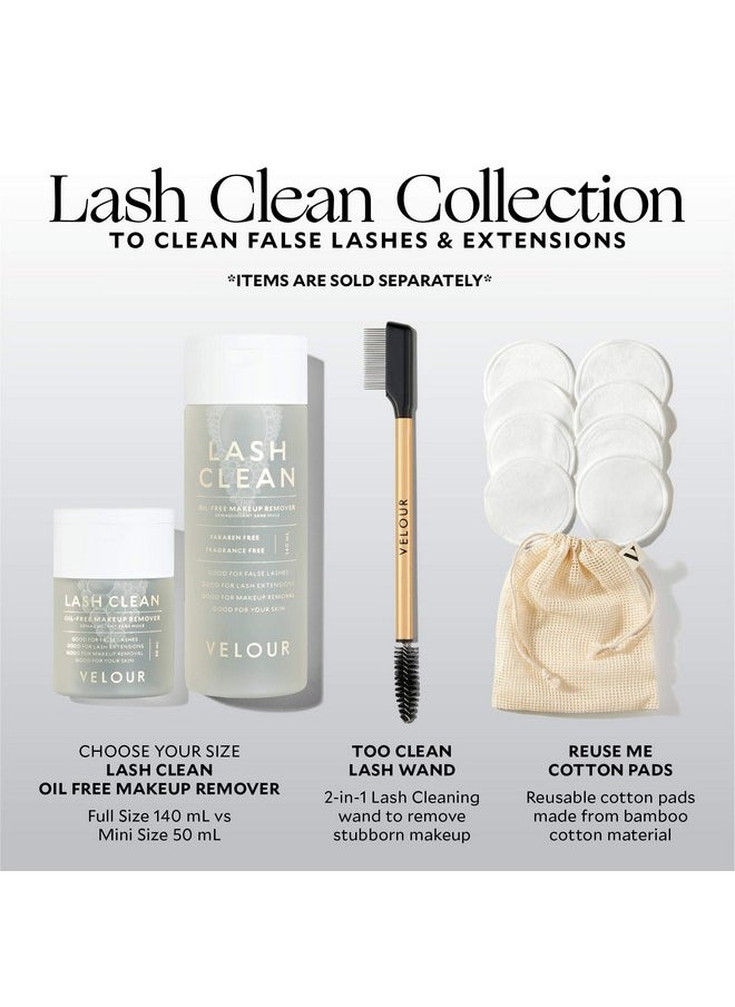 Velour Lash Clean - Oil Free Liquid Makeup Remover for Eyes, False Lashes, & Face - Gentle Lash Cleanser & Eye Makeup Remover - Vegan Lash Extension Cleanser - No Parabens or Fragrance (50 ml)