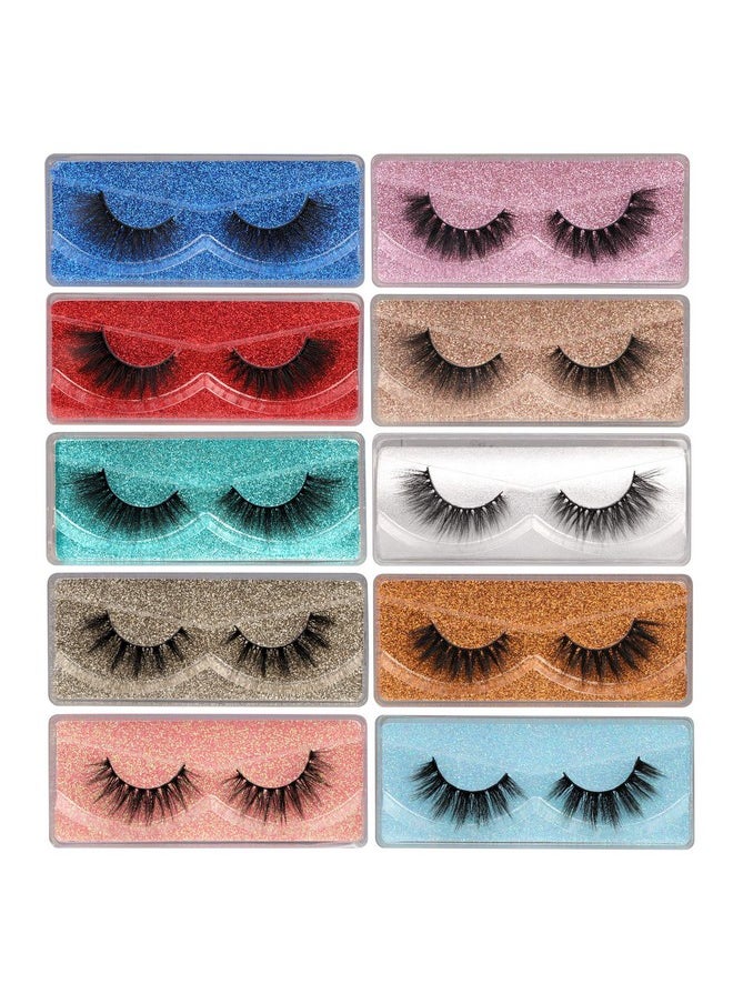 False Eyelashes Wispy 18 mm Natural 3D Faux Mink Lashes Pack 10 Pairs 10 Styles Mixed Soft Reusable Fake Eyelashes Bulk with Glitter Portable Boxes