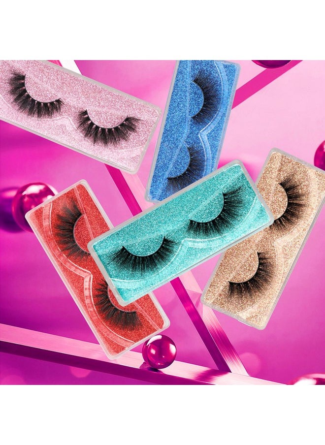 False Eyelashes Wispy 18 mm Natural 3D Faux Mink Lashes Pack 10 Pairs 10 Styles Mixed Soft Reusable Fake Eyelashes Bulk with Glitter Portable Boxes