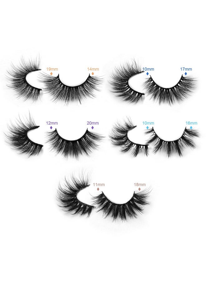 False Eyelashes Wispy 18 mm Natural 3D Faux Mink Lashes Pack 10 Pairs 10 Styles Mixed Soft Reusable Fake Eyelashes Bulk with Glitter Portable Boxes