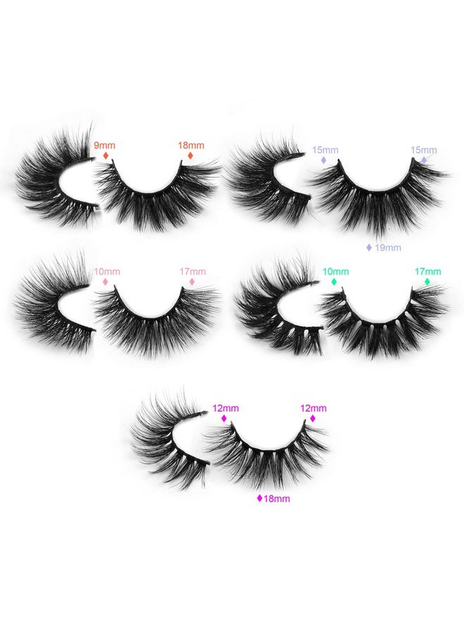 False Eyelashes Wispy 18 mm Natural 3D Faux Mink Lashes Pack 10 Pairs 10 Styles Mixed Soft Reusable Fake Eyelashes Bulk with Glitter Portable Boxes