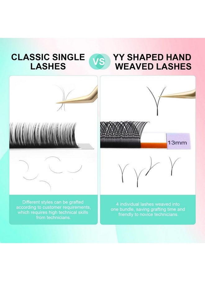 NAGARAKU YY Eyelash Extensions Supplies Y Lash 4D Easy Fan Russian Volume Crisscross YY Eyelashes Handwoven Y Shaped Mesh Wispy Clusters 12 Rows Pre Fanned Eye Lashes Black - 0.07mm D Curl 8-15mm Mix