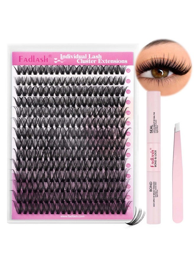 FADLASH DIY Lash Extension Kit Individual Lashes Cluster D Curl Eyelash Extension Kit with Lash Bond and Seal and Lash Applicator Tool for Self Application at Home (40D-0.07D-12-18MIX KIT)