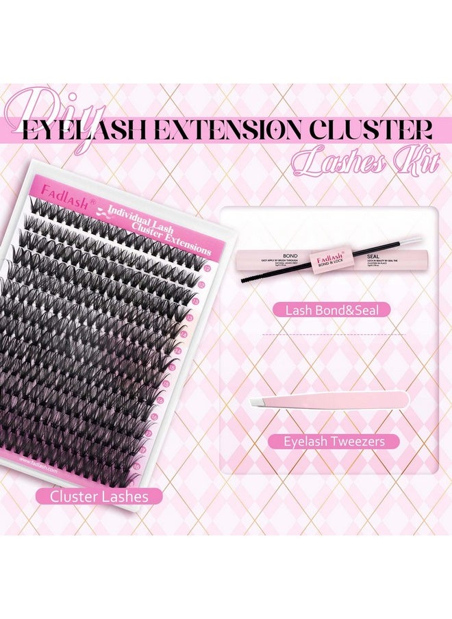 FADLASH DIY Lash Extension Kit Individual Lashes Cluster D Curl Eyelash Extension Kit with Lash Bond and Seal and Lash Applicator Tool for Self Application at Home (40D-0.07D-12-18MIX KIT)