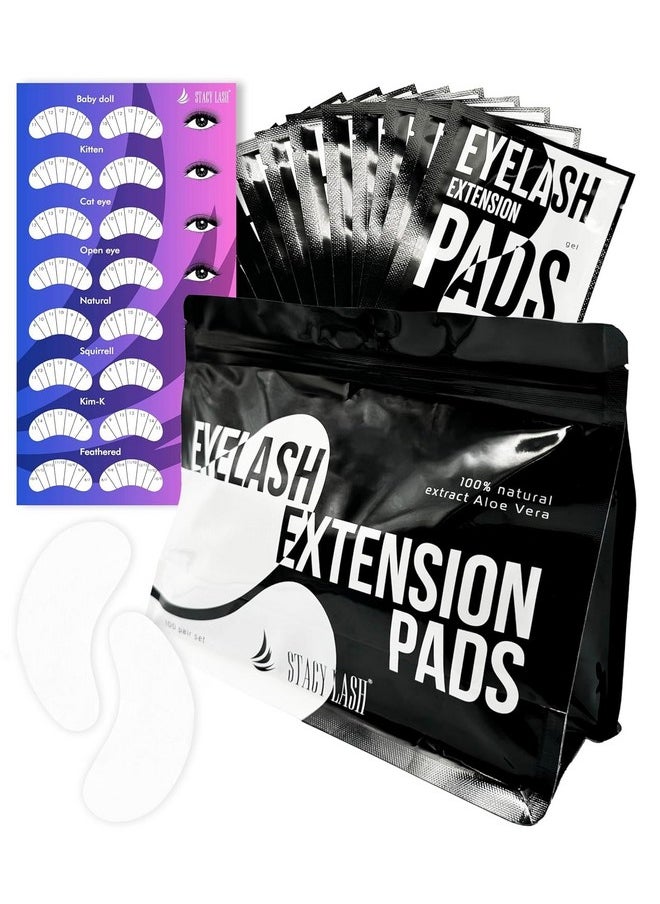 100 Pairs Set Premium Under Eye Gel Pads for Eyelash Extension - Lint Free Patches with Vitamin C and Aloe Vera by Stacy Lash supplies and Beauty tools - Hydrogel Eye Pads - Skin Moisturizes