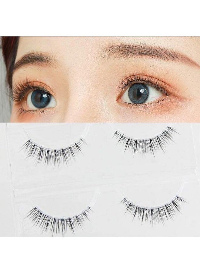 LASGOOS Eyelashes Natural Look False Fake Reusable Eye Lashes 3D Clear Invisible Band Strip Short 6-10mm Daily Everyday Eye Makeup 3 Pairs Pack GM04