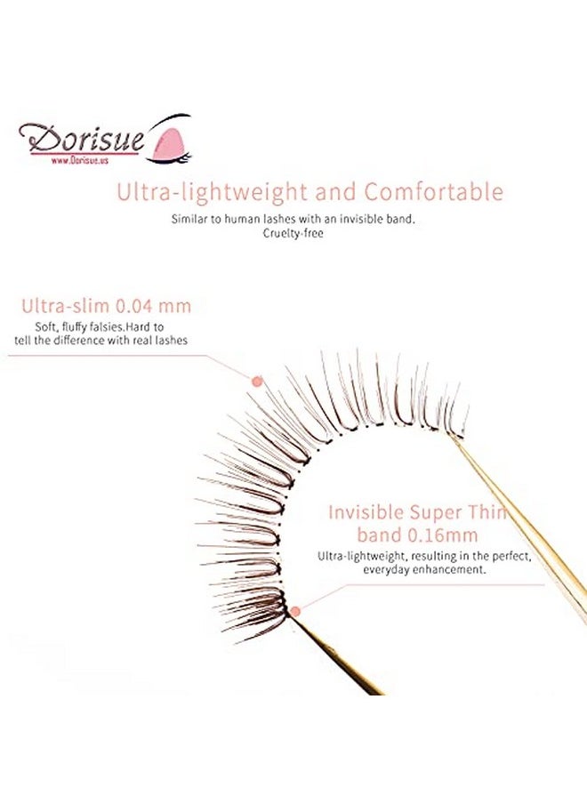 Dorisue Natural false Lashes Brown Eyelashes 3D Light Color Look Real False Eyelashes Short Handmade lashes wispies Natural False Eyelashes Eye Makeup Fake Eyelashes 4 Pairs eyelashes pack