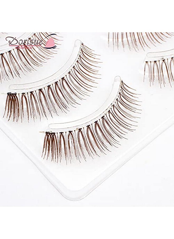 Dorisue Natural false Lashes Brown Eyelashes 3D Light Color Look Real False Eyelashes Short Handmade lashes wispies Natural False Eyelashes Eye Makeup Fake Eyelashes 4 Pairs eyelashes pack