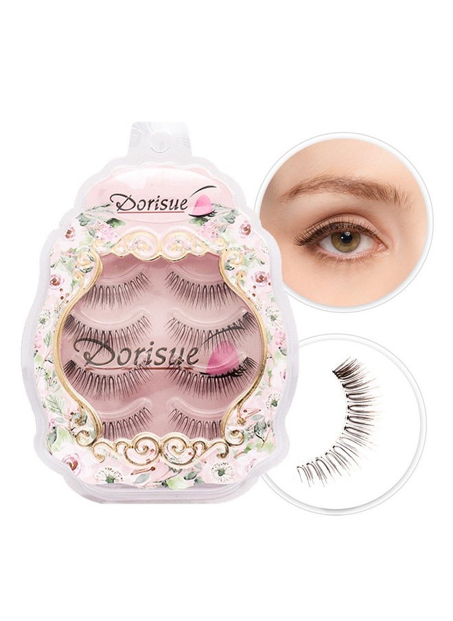 Dorisue Natural false Lashes Brown Eyelashes 3D Light Color Look Real False Eyelashes Short Handmade lashes wispies Natural False Eyelashes Eye Makeup Fake Eyelashes 4 Pairs eyelashes pack