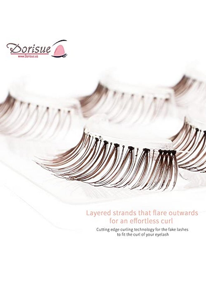 Dorisue Natural false Lashes Brown Eyelashes 3D Light Color Look Real False Eyelashes Short Handmade lashes wispies Natural False Eyelashes Eye Makeup Fake Eyelashes 4 Pairs eyelashes pack