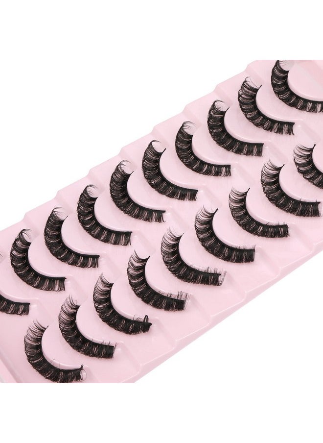 wiwoseo False Eyelashes Russian Strip Lashes D Curly Faux Mink Lashes Wispy Fluffy Volume Russian Lashes 3D Effect Fake Eyelashes 10 Pairs Pack