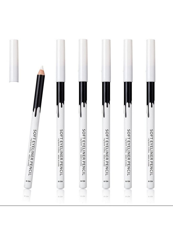 KAIQIKAIXI 6 White Eyeliner Pencils Professional Use as Highlighter, Soft, Waterproof, Long-Lasting Eyeshadow, Eye Brightener,Eye Shadow Pencil, Lip Line Pen, Eyelid Pad, Pencil Makeup Set Tool