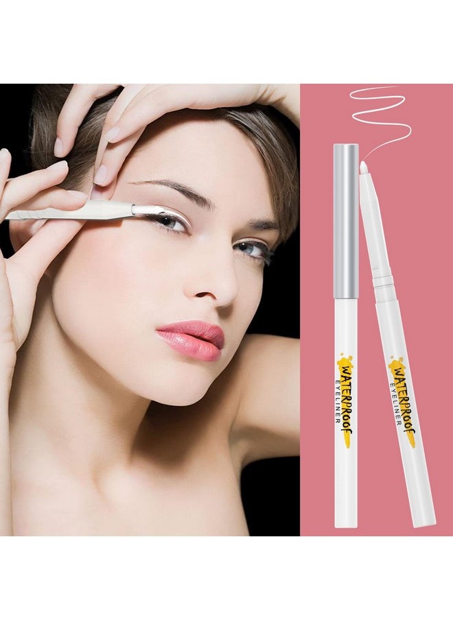KAIQIKAIXI 5Pcs White Eyeliner Pen, Eyebrow Pen,Eye Shadow Pencil, Lip Line Pen, Eyelid Pad, Pencil Makeup Set Tool