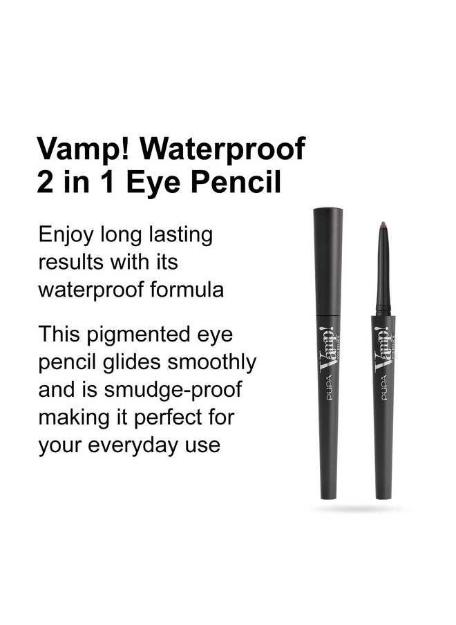 Pupa Milano Vamp! Waterproof Eye Pencil 202 Outstanding Brown - Rich, Cream Liner Pencil to Make Eyes Pop - Long Lasting, Smudge, Tear, Sweat, and Waterproof Formula - 0.12 oz