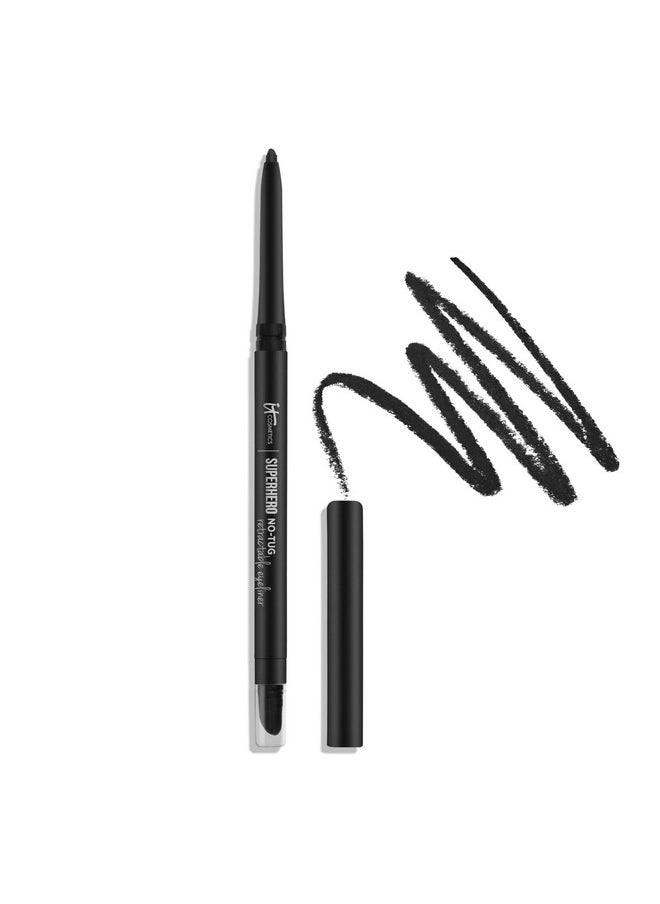 IT Cosmetics Superhero No-Tug Retractable Eyeliner, Black - All-Day Wear, Waterproof Formula Won’t Smudge - With Avocado Oil, Chamomile Extract, Vitamin E & Carnauba Wax - 0.008 oz