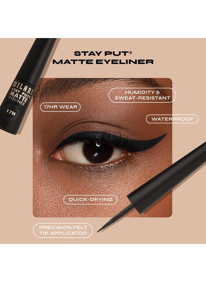 Milani Stay Put Matte Liquid Eyeliner - Black, Waterproof, 17H Wear, Cruelty-Free, Vegan, Smudgeproof, Long Lasting