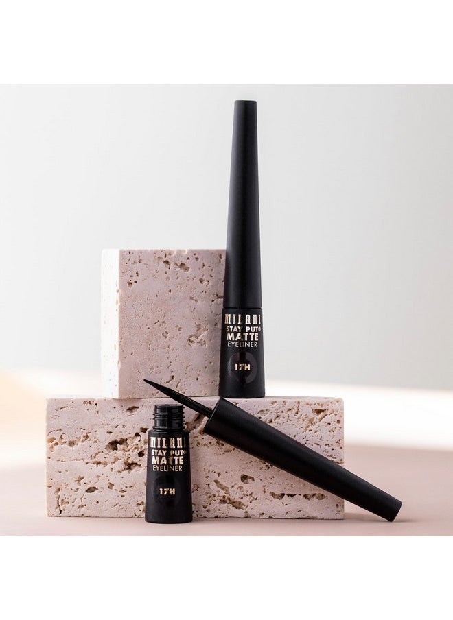 Milani Stay Put Matte Liquid Eyeliner - Black, Waterproof, 17H Wear, Cruelty-Free, Vegan, Smudgeproof, Long Lasting