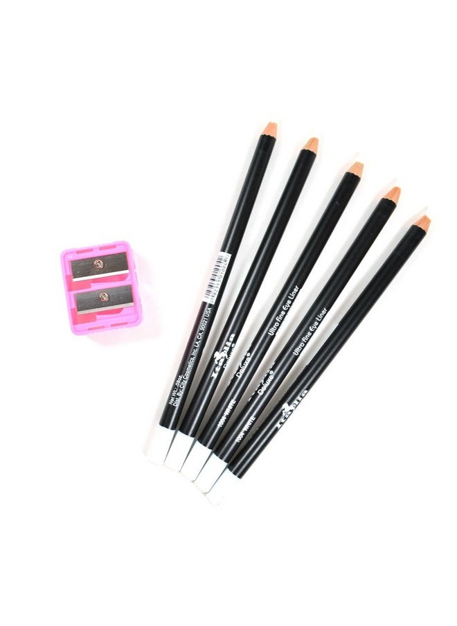 5 WHITE ITALIA EYE LIP LINER PENCIL 1004 SET + FREE SHARPENER & FREE EARRING