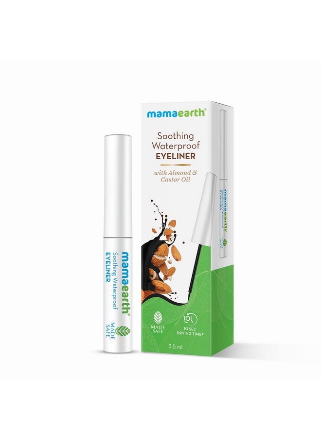 Mamaearth Soothing Waterproof Glossy Finish Liquid Eyeliner With Almond & Castor Oil For 10 Hr Long Stay - 3.5 Ml, Black