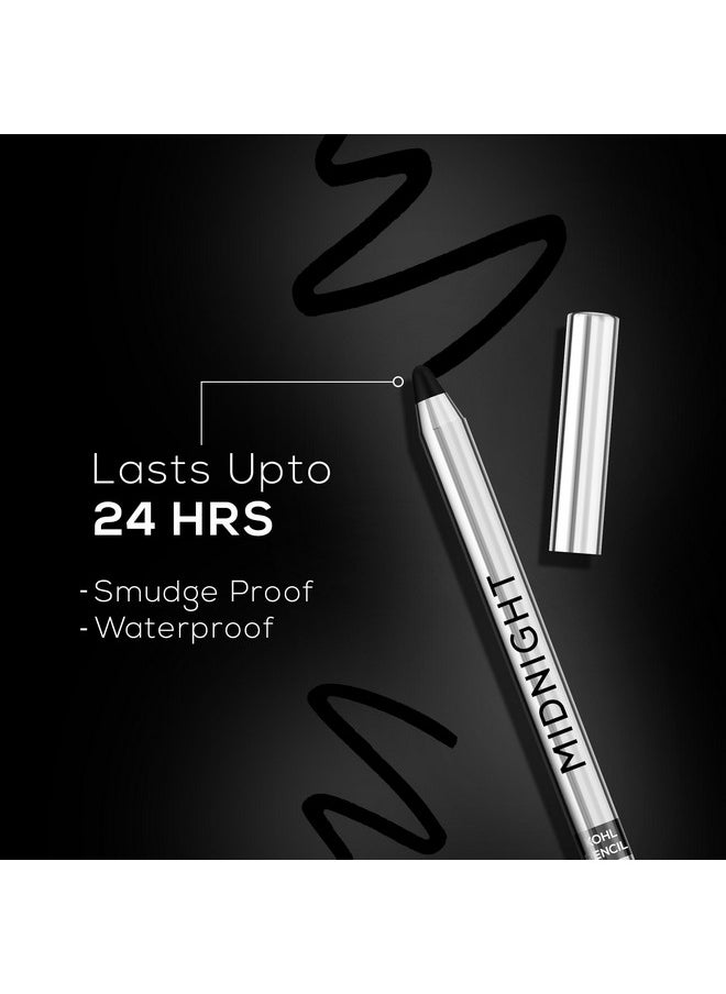 RENEE Midnight Kohl Kajal Pencil - Waterproof, Smudgeproof With Sharpener - 24 Hours Long Stay - Darkest Black - One Swipe Application - Vitamin E, Olive Oil and Castor Oil - 1.5 Gm, Matte Finish