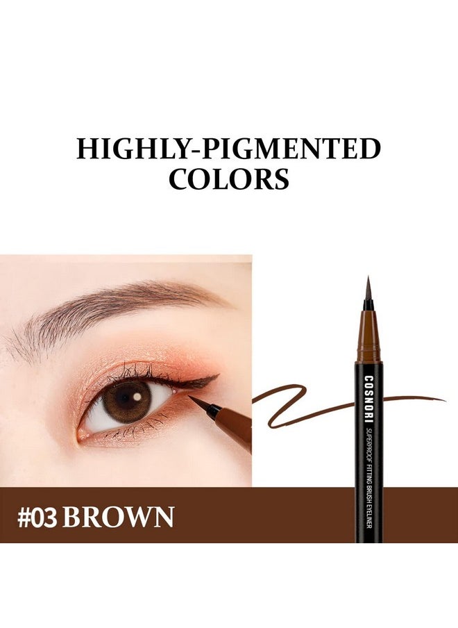 COSNORI Superproof Brush Eyeliner 01 Black - 24h Pen Eyeliner - Super Slim Lasting Liquid Eye Liner - Smudge, Budge Resistant Wear - Allergen Free 0.02 fl.oz.