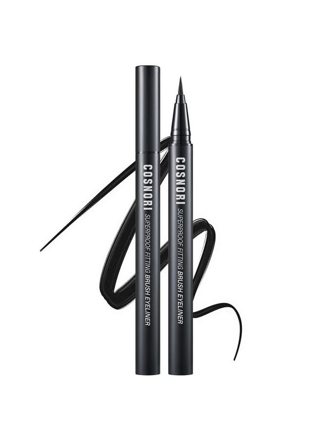 COSNORI Superproof Brush Eyeliner 01 Black - 24h Pen Eyeliner - Super Slim Lasting Liquid Eye Liner - Smudge, Budge Resistant Wear - Allergen Free 0.02 fl.oz.