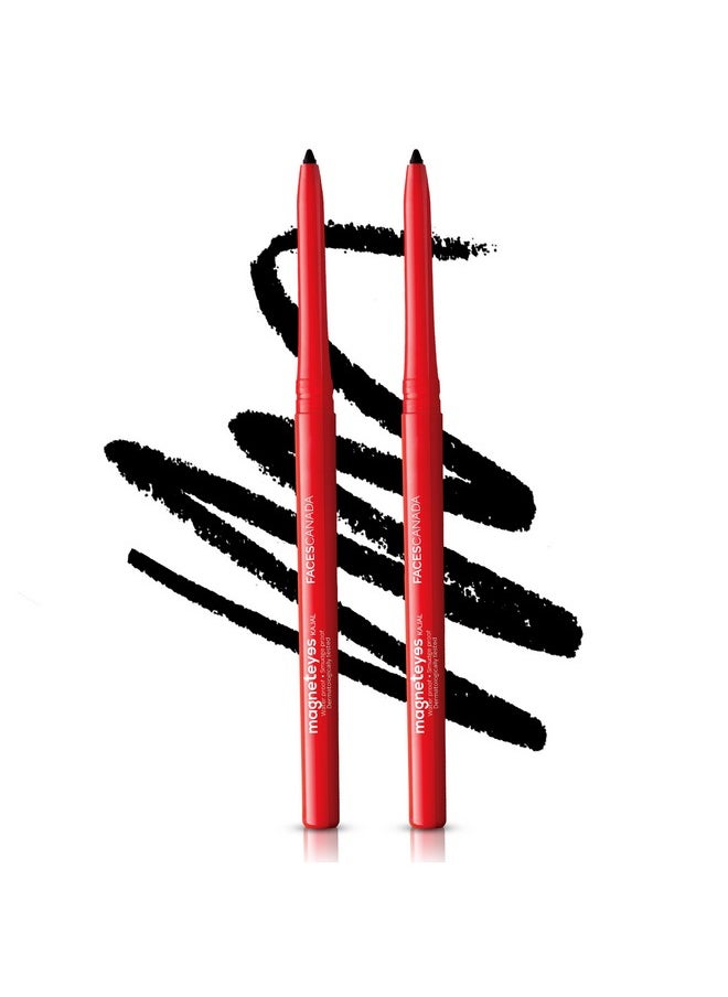 FACESCANADA Magneteyes Metallic Kajal Pencil - Black,0.35G (Pack Of 2)|24 Hr Long Stay|One Stroke Smooth Glide|Waterproof,Smudgeproof&Fadeproof|Deep Matte Finish|Enriched With Almond Oil & Vitamin E