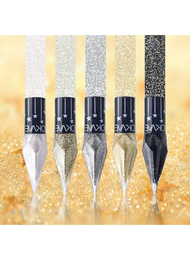 Go Ho Glitter Liquid Eyeliner Colorful Set,5 Colors Metallic Shimmer White Black Silver Gold Diamond Eyeliner,Glitter Eyeliner Sticks,Waterproof Eyeliner,Long Lasting Sparkle Eye Makeup