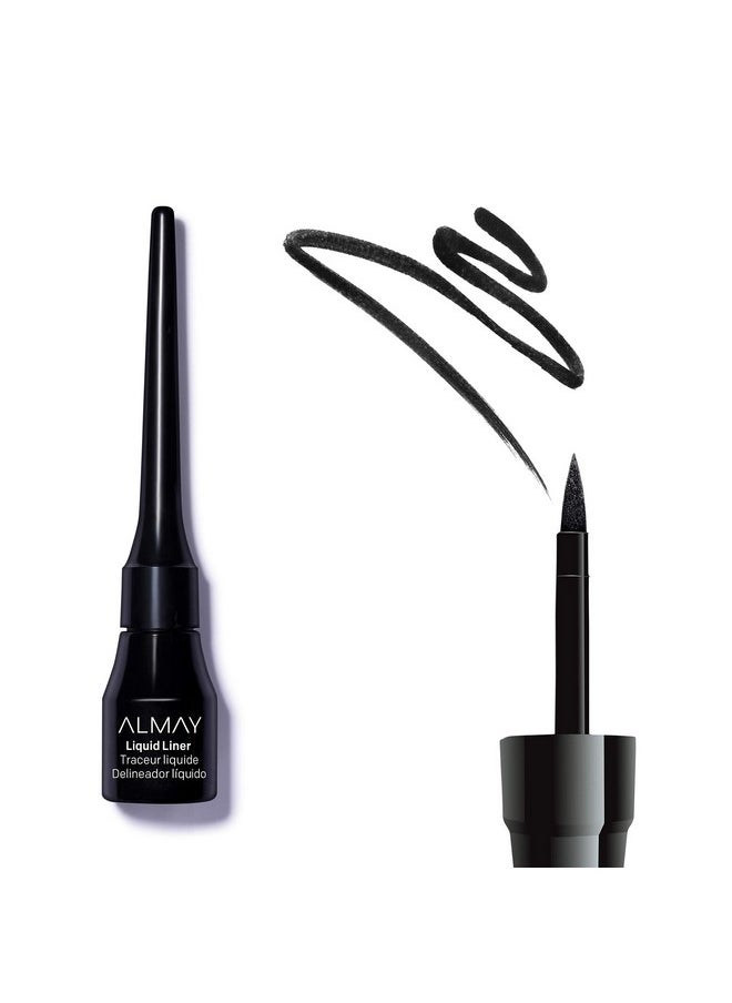 Almay Liquid Eyeliner, Waterproof, Fade-Proof Eye Makeup, Easy-to-Apply Liner Brush, 221 Black, 0.1 Oz