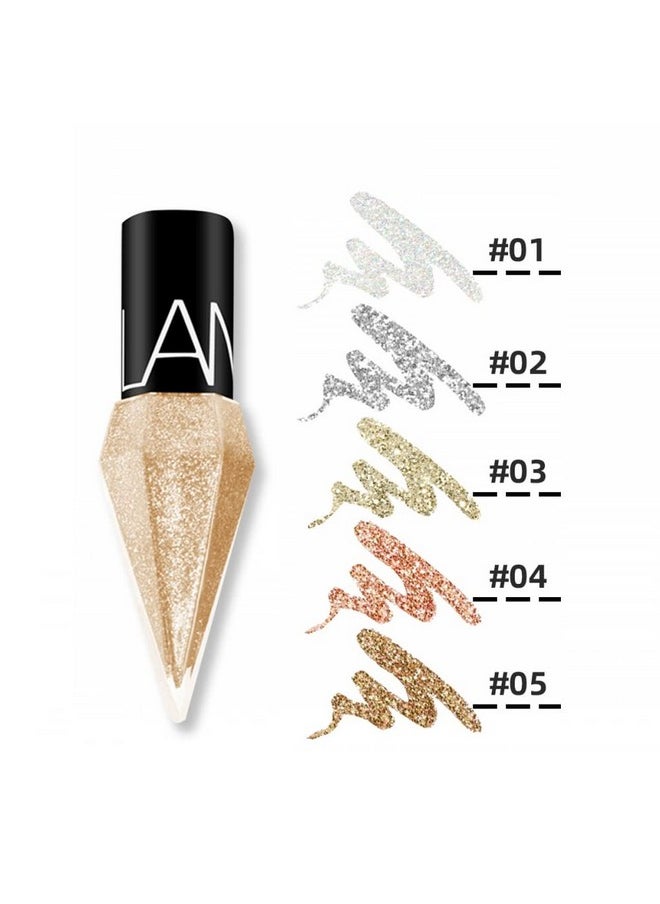 Go Ho Glitter Liquid Eyeliner Colorful Set,5 Colors Metallic Shimmer White Silver Gold Diamond Eye Liner,Glitter Eyeliner Eyeshadow Shine,Waterproof Long Lasting Glow Sparkle Eye Glitter Makeup
