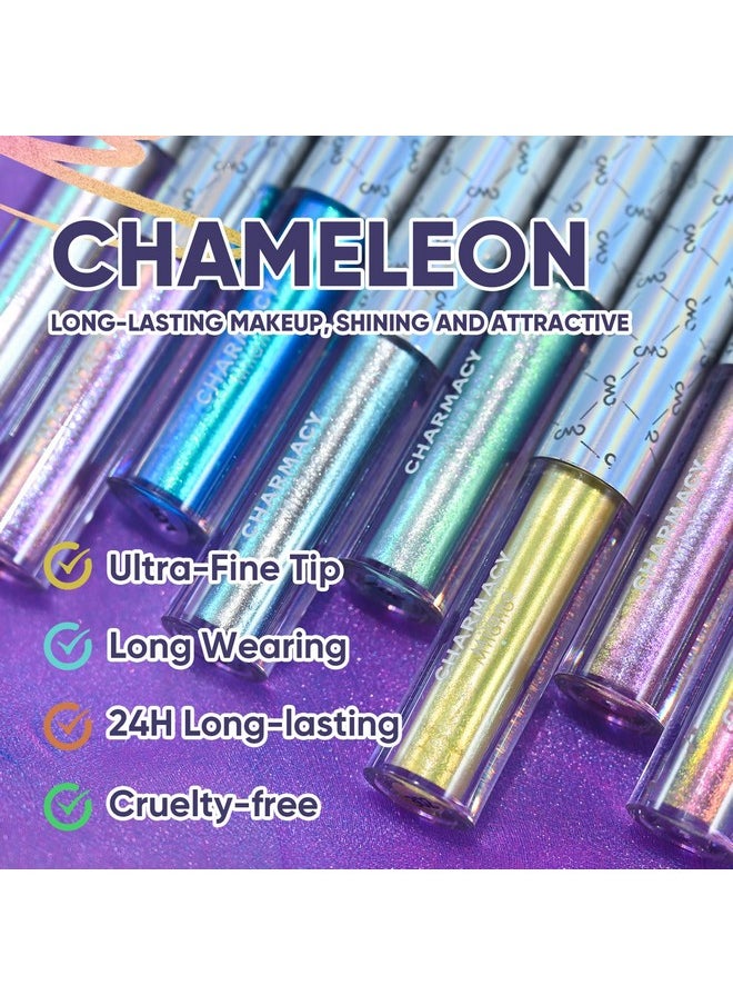 CHARMACY Multichrome Eyeliner Liquid Liner, Metallic Glitter Shimmer Eyeliner, Long Lasting High Pigmented with Waterproof & Smudge Proof Formula, Ultra-Fine Tip 301