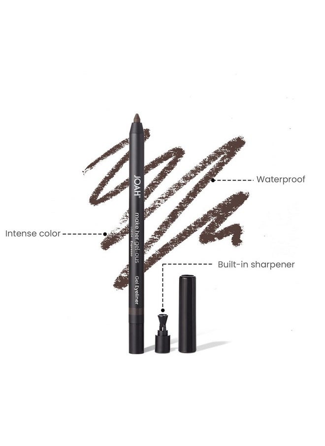 JOAH Make Her Gel-ous Gel Eyeliner with Self-Sharpening Pencil, Waterproof & Long-Lasting Intense Color Definition & Finish, Creamy No-Tug Formula - Espresso