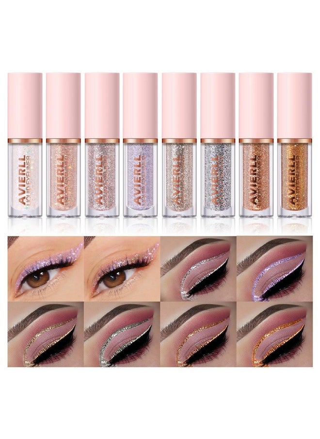 AVIERLL Glitter Eyeliner Set Long-Lasting Shiny Waterproof Colored Eyeliner, Easy to Color Eyeliner Without Smudging Fast-Drying Long-Lasting Eye Makeup（8-Colors）