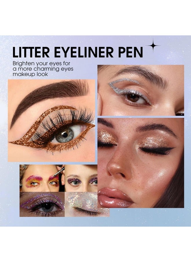 AVIERLL Glitter Eyeliner Set Long-Lasting Shiny Waterproof Colored Eyeliner, Easy to Color Eyeliner Without Smudging Fast-Drying Long-Lasting Eye Makeup（8-Colors）