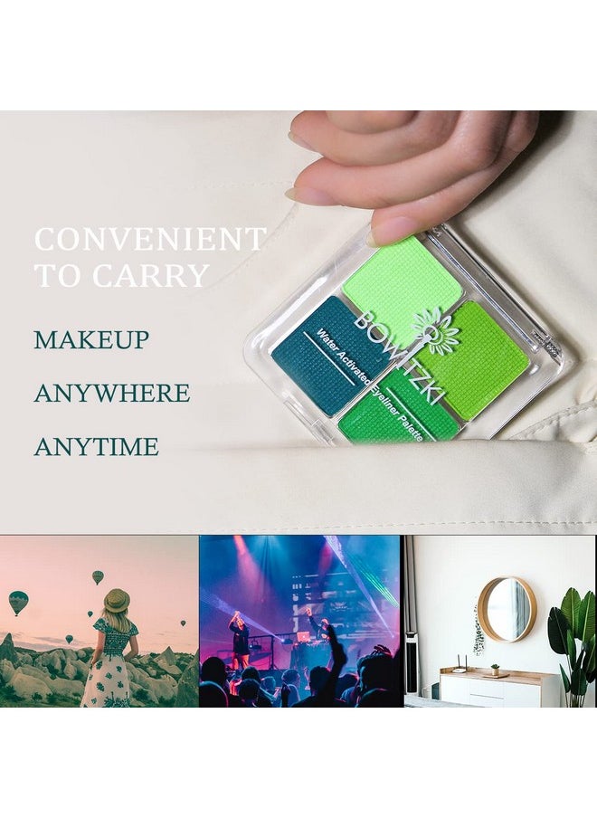 Bowitzki Water Activated Eyeliner Palette Graphic Eye Liner Smudge proof Hydra Liner-4 Colors (Green)