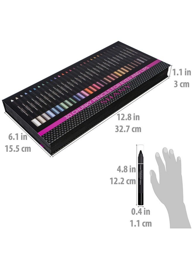 SHANY Chunky Eyeshadow Pencils Lip Liner, Eyeliner, Eye Pencils - Multi-Use Chunky Pencils for Eye Shadow, Lip Makeup, Lipstick with Vitamin E and Aloe Vera - Premium Packaging - Set of 30 Colors