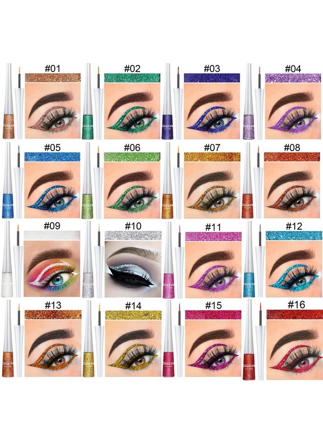 BONNIE CHOICE 16 Colors Glitter Eyeliner Liquid Set, Metallic Shimmer Glitter Eyeshadow, Waterproof Long Lasting White Silver Rose Gold Pink Colorful Rainbow Eyeliners Christmas Gifts for Women