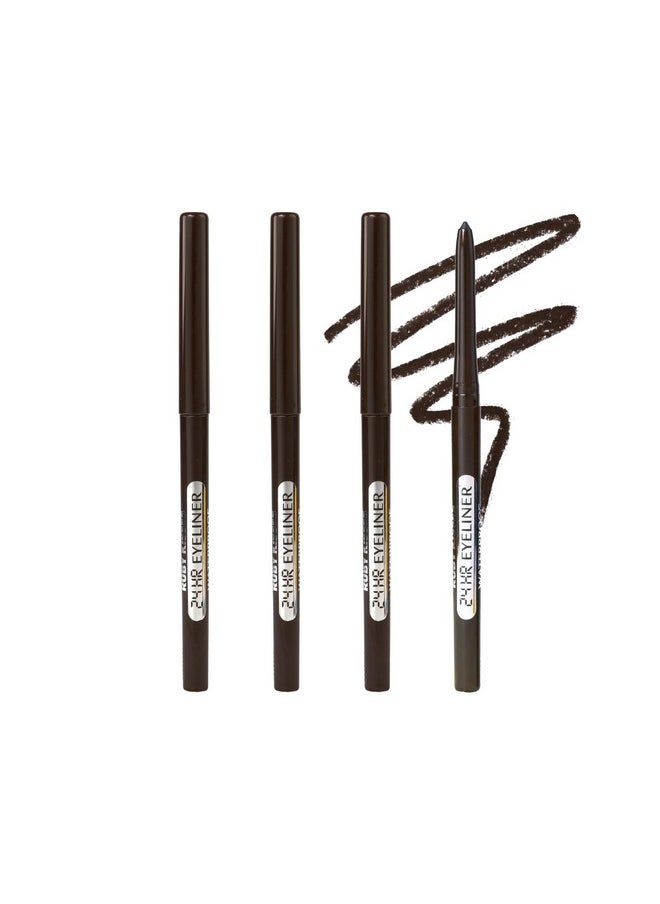Ruby Kisses Pencil Eyeliner, Retractable Eyeliner, Waterproof, Smudge-Proof Eye Makeup, High Pigmented, 24H Long Lasting Eyepencil (4 Count, Deep Brown)
