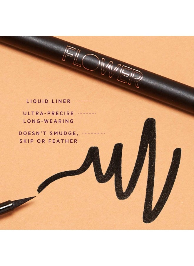 FLOWER BEAUTY By Drew Barrymore Forever Wear Winged Eyeliner - Long-Lasting + Smudge-Proof - Liquid Eyeliner + Winged Applicator (All-Nighter)