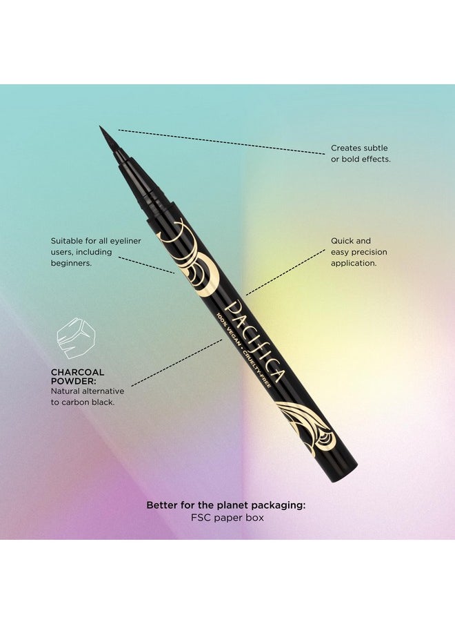 Pacifica Black Liquid Eyeliner Pen - Liquid Line - Felt tip, Smudge Proof Eyeliner - Water Resistant Gel Makeup Eye Liner - Matte Fine Tip Clean Beauty Vegan & Cruelty-Free Dermatologist Tested