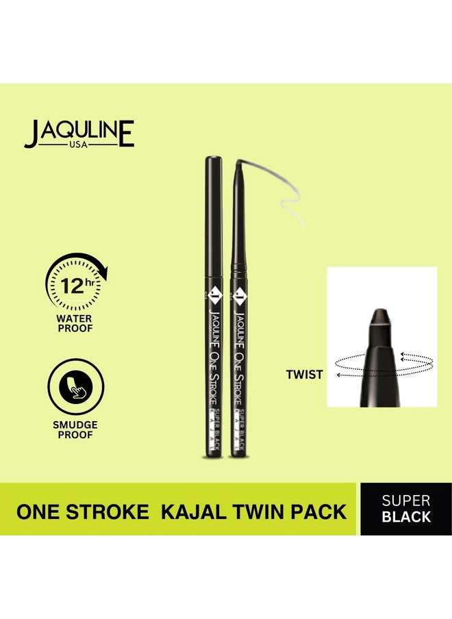 Jaquline USA OneStroke Super Black Kajal Twin Pack | Glides Smoothly | Waterproof | Smudge-proof | Black | Long Lasting | Infused with Sunflower Seed Oil | Vitamin-E | (0.30g+0.30g)