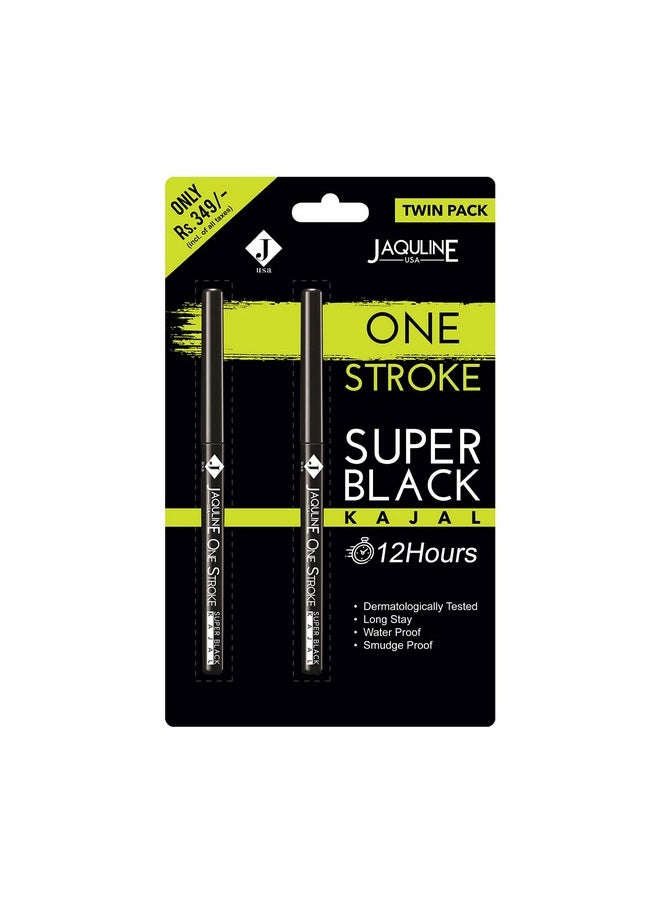 Jaquline USA OneStroke Super Black Kajal Twin Pack | Glides Smoothly | Waterproof | Smudge-proof | Black | Long Lasting | Infused with Sunflower Seed Oil | Vitamin-E | (0.30g+0.30g)