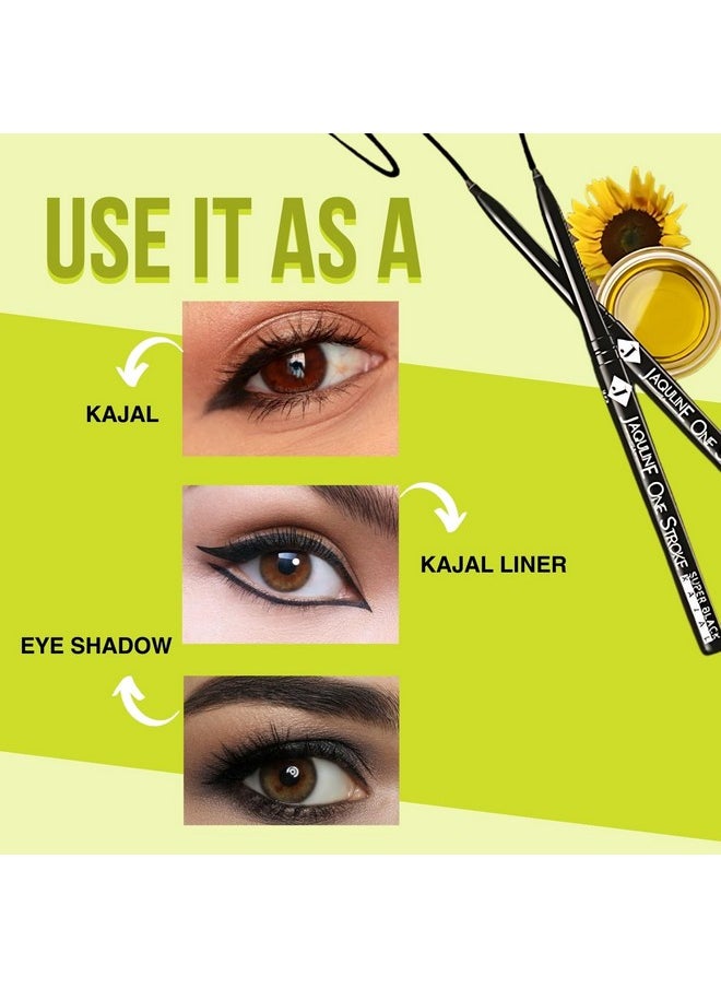 Jaquline USA OneStroke Super Black Kajal Twin Pack | Glides Smoothly | Waterproof | Smudge-proof | Black | Long Lasting | Infused with Sunflower Seed Oil | Vitamin-E | (0.30g+0.30g)