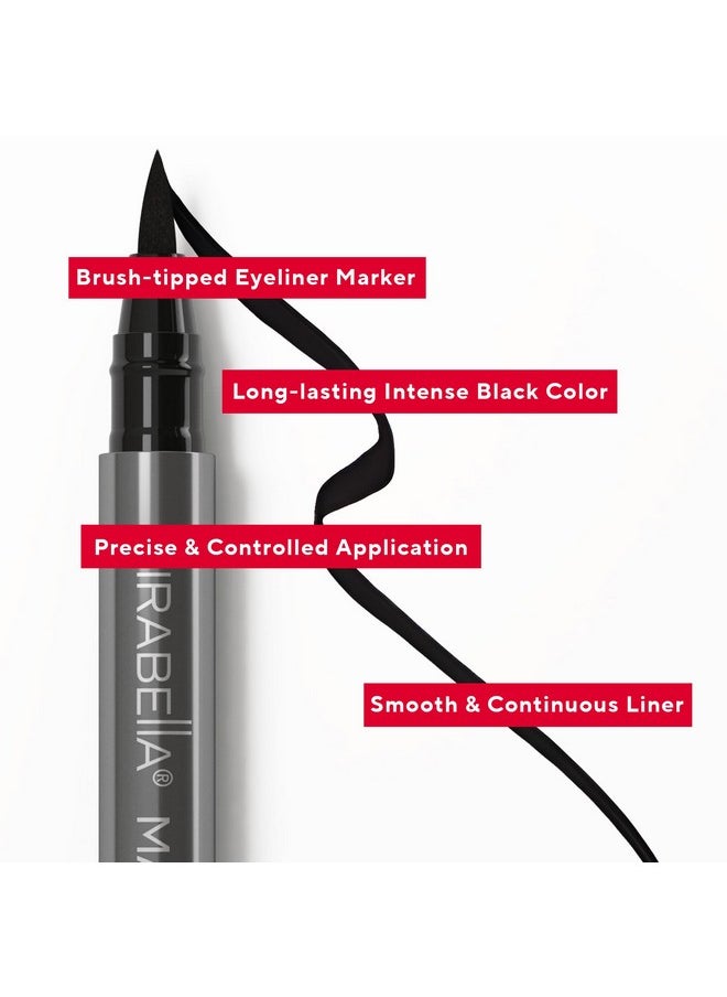 Mirabella Black Magic Marker Waterproof Liquid Eyeliner, Long-Lasting Smudge-Proof Matte Black Eyeliner with Felt Brush-Tip for Precise Controlled Application and Antioxidants Vitamin C and E